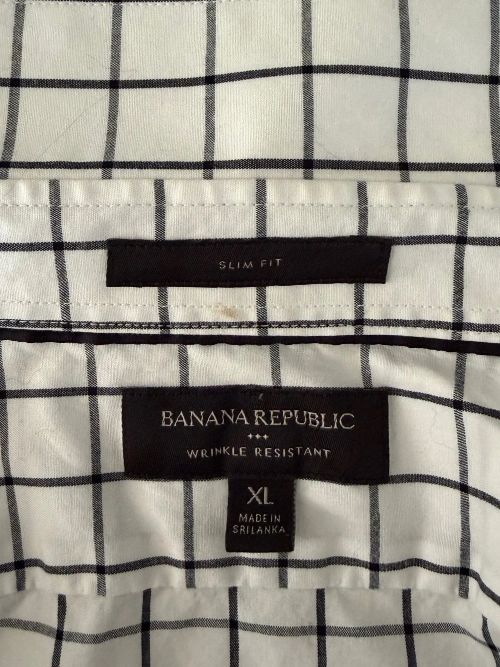 Banana Republic White Button-Down Shirt with Black Windowpane Grid